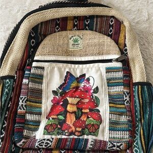 Colorful Hemp Backpack with Mushroom Design